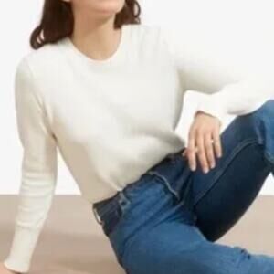 EVERLANE 100% The Soft Cotton Crew Long Sleeve Sweater M Bone White Preppy